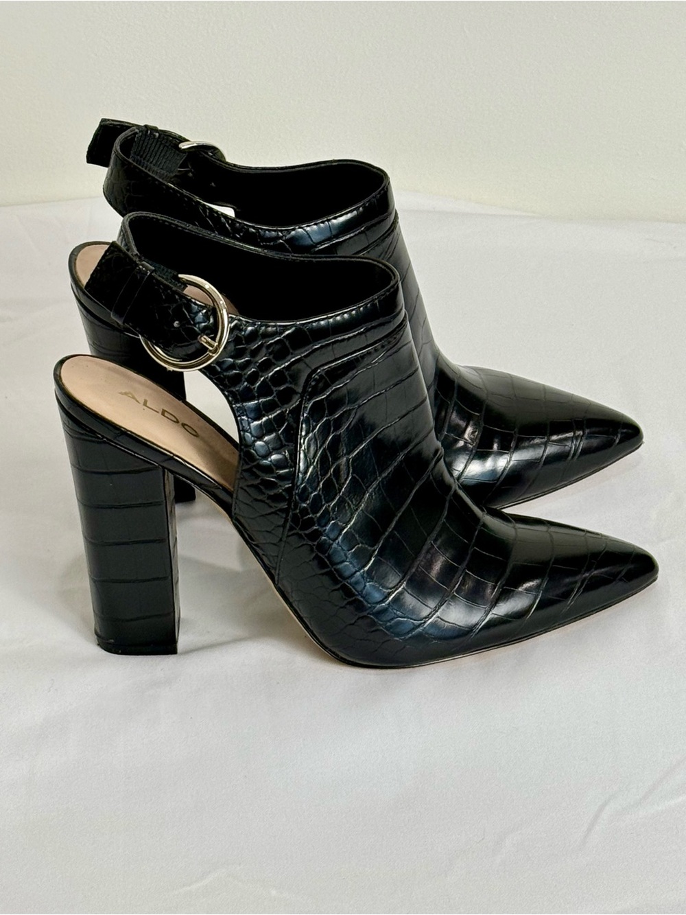 Aldo Black Croc Embossed Slingback Heels Women’s Size 8.5